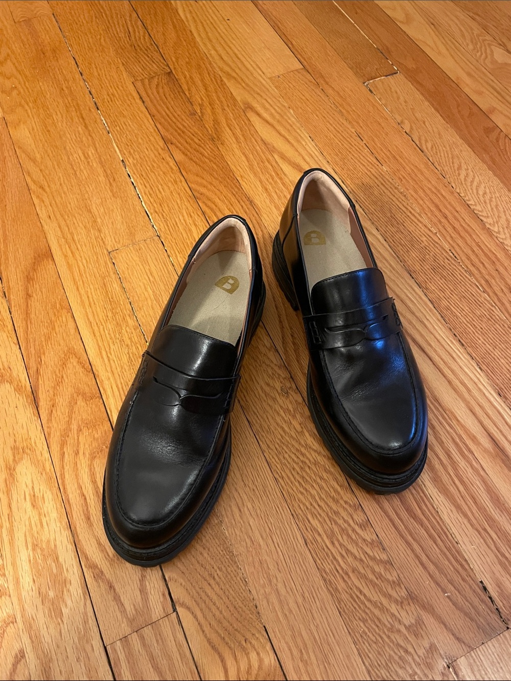Wedgebill BARED Footwear, Classic Black Leather Penny Loafers for Women, Size 12